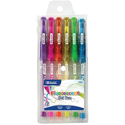 Bazic 6 Scented Fluorescent Color Gel Pen with Cushion Grip, Box Pack of 24